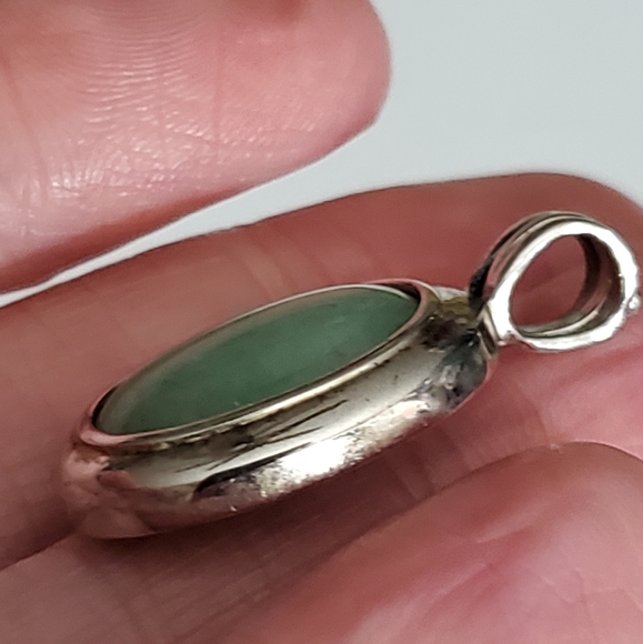 Vintage interchangeable locket Aventurine cabachon 925 sterling silver pendant - Picture 8 of 8